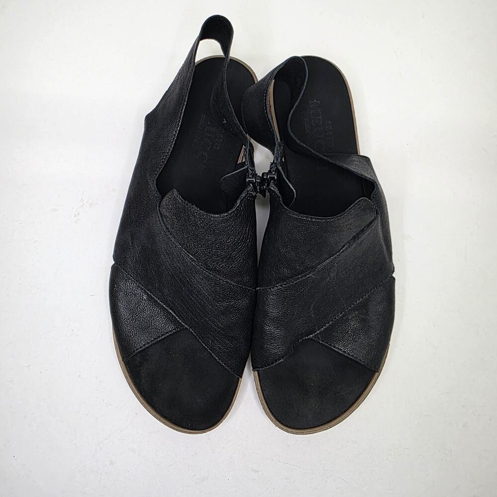 Sesto Meucci Sylke Womens black leather Cork side zip sandals US Size 7 M Italy